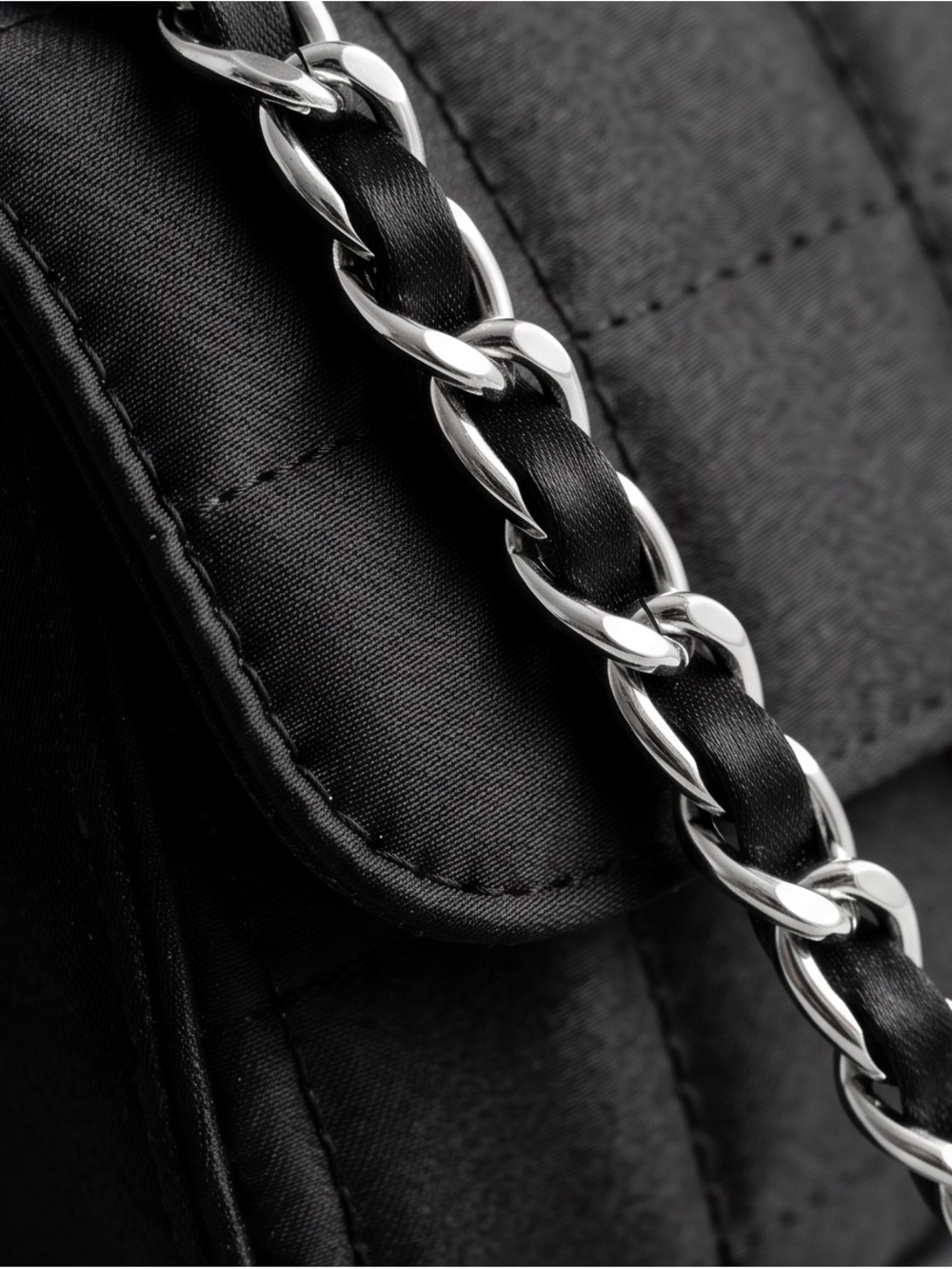Fairweather Black Satin Quilted Mini Shoulder Bag Silver Chain - Picture 3 of 7